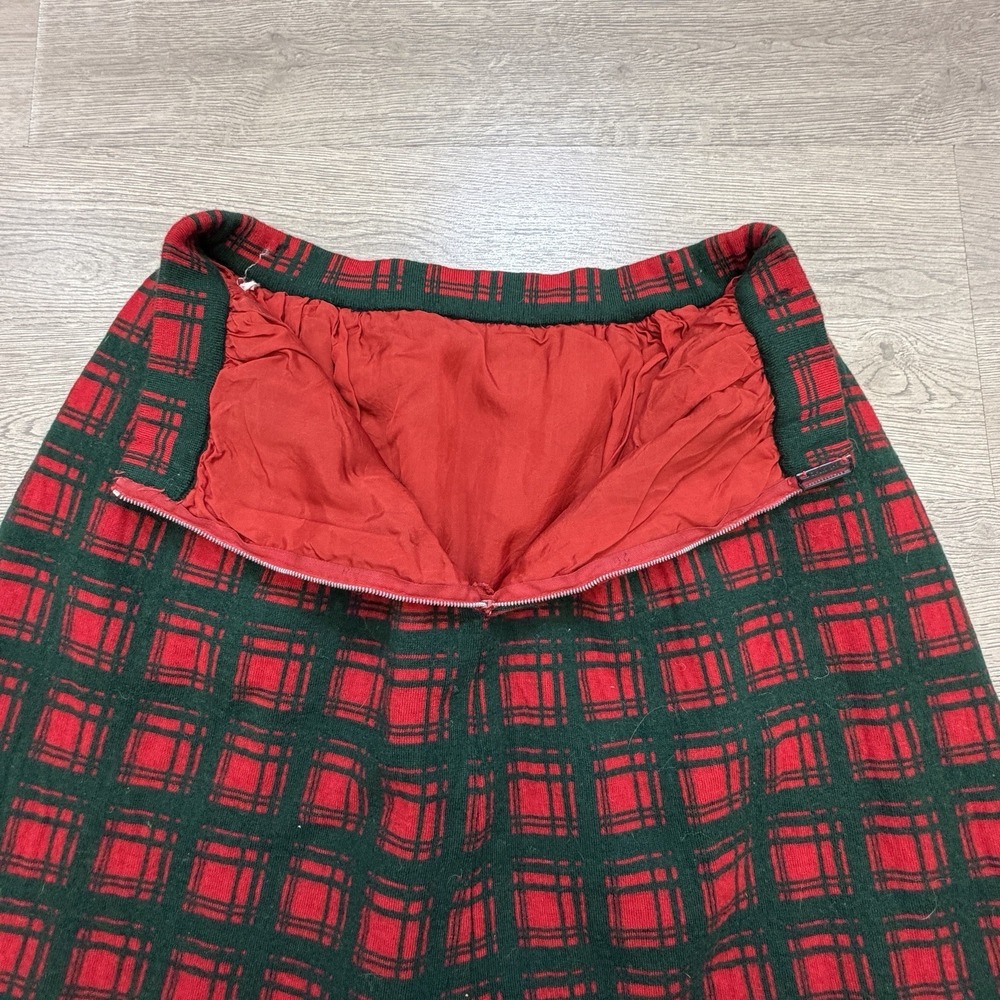 Vintage Marchesa di Gresy Wool Tartan Skirt Womens 8 Red Green Plaid Italy - Picture 3 of 8